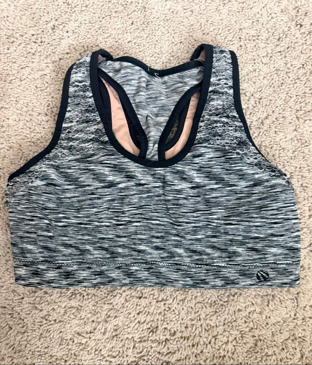 90 Degree by Reflex Black Gray Space Dye Criss Cross Back Sports Bra XS